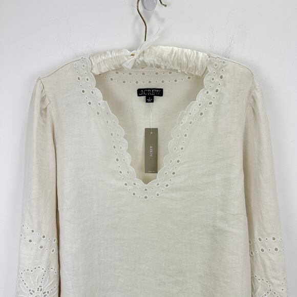 J.Crew Bungalow Embroidered Top Linen Natural Beige Boho Relaxed Small NWT - Picture 4 of 11